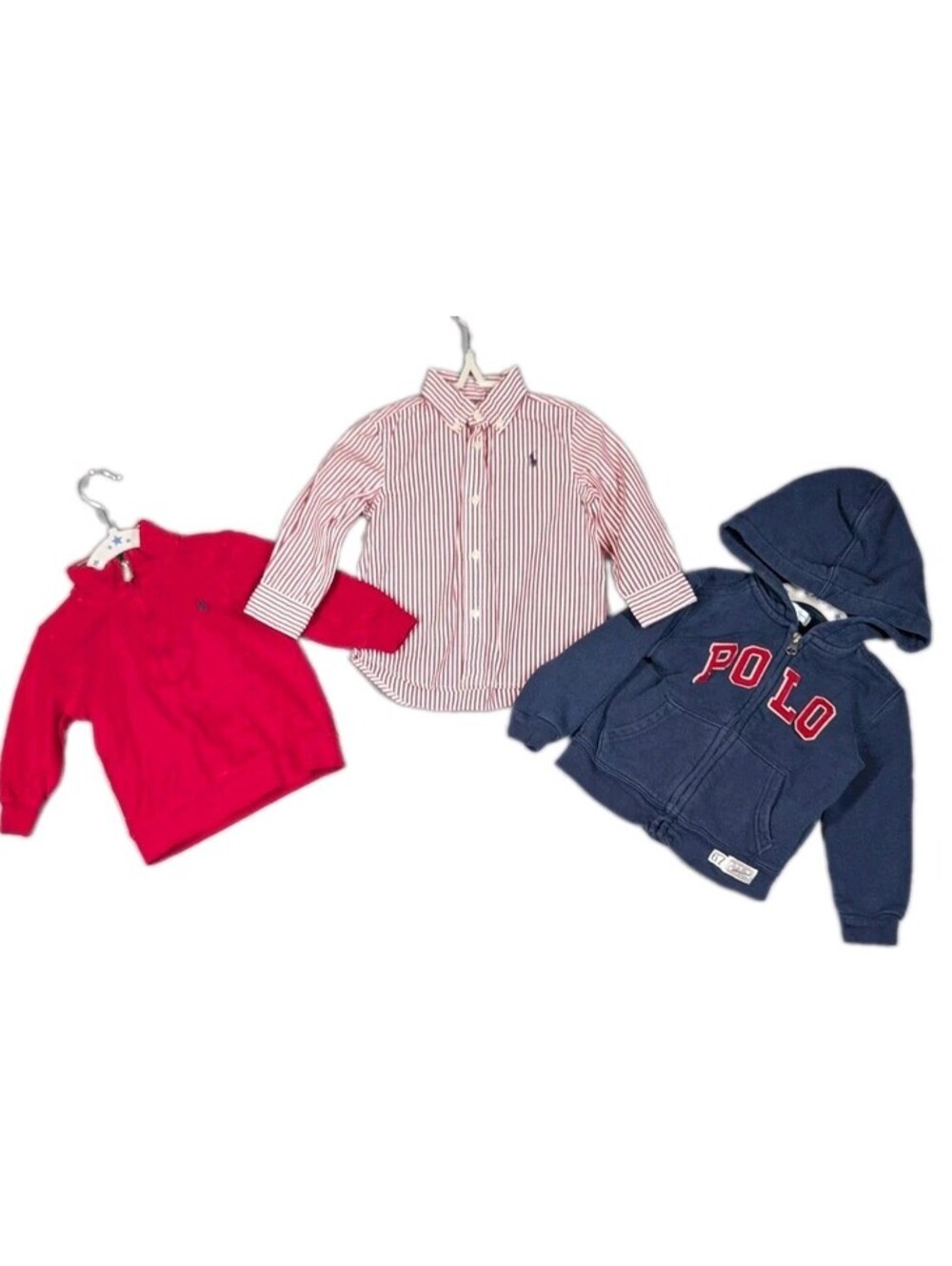 Polo Ralph Lauren Boys 18M Red Blue White 3pc Hoodie Shirt Pullover Clothing Lot